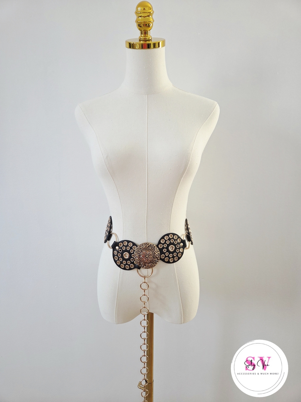 Black and Gold Decorative Chain Waist Belt